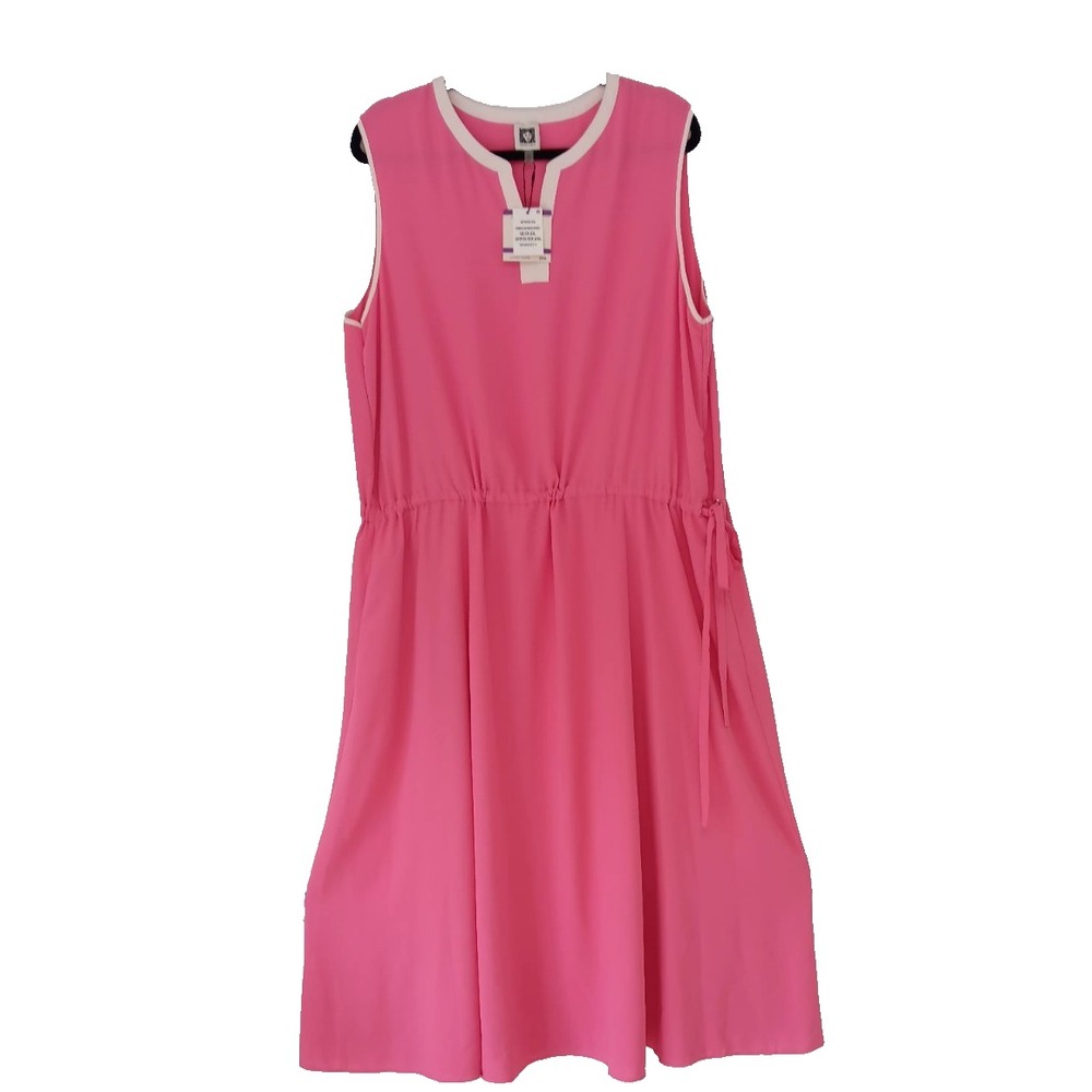 Anne Klein Dress XXL Pink Split Neck Drawstring Waist Casual Summer Style
